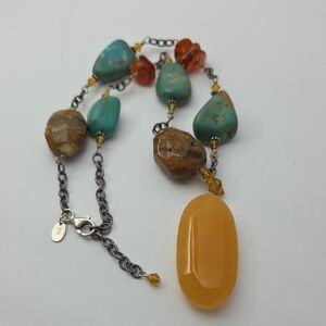 Silpada Sterling Silver Turquoise Amber Jasper Chunky Bead Necklace 16-18" Long